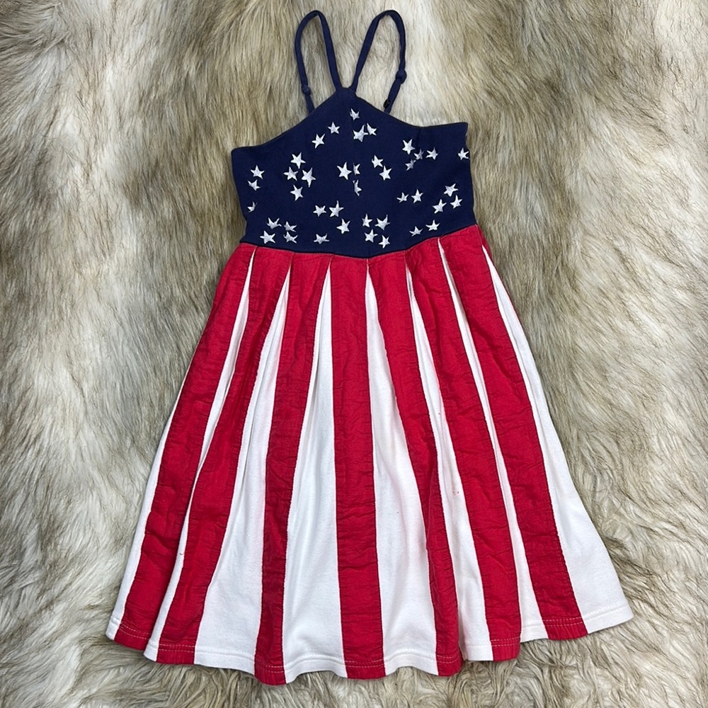 Girls Size 6 Patriotic Star Stripe Dress Red White Blue 4th of July Cotton Kids